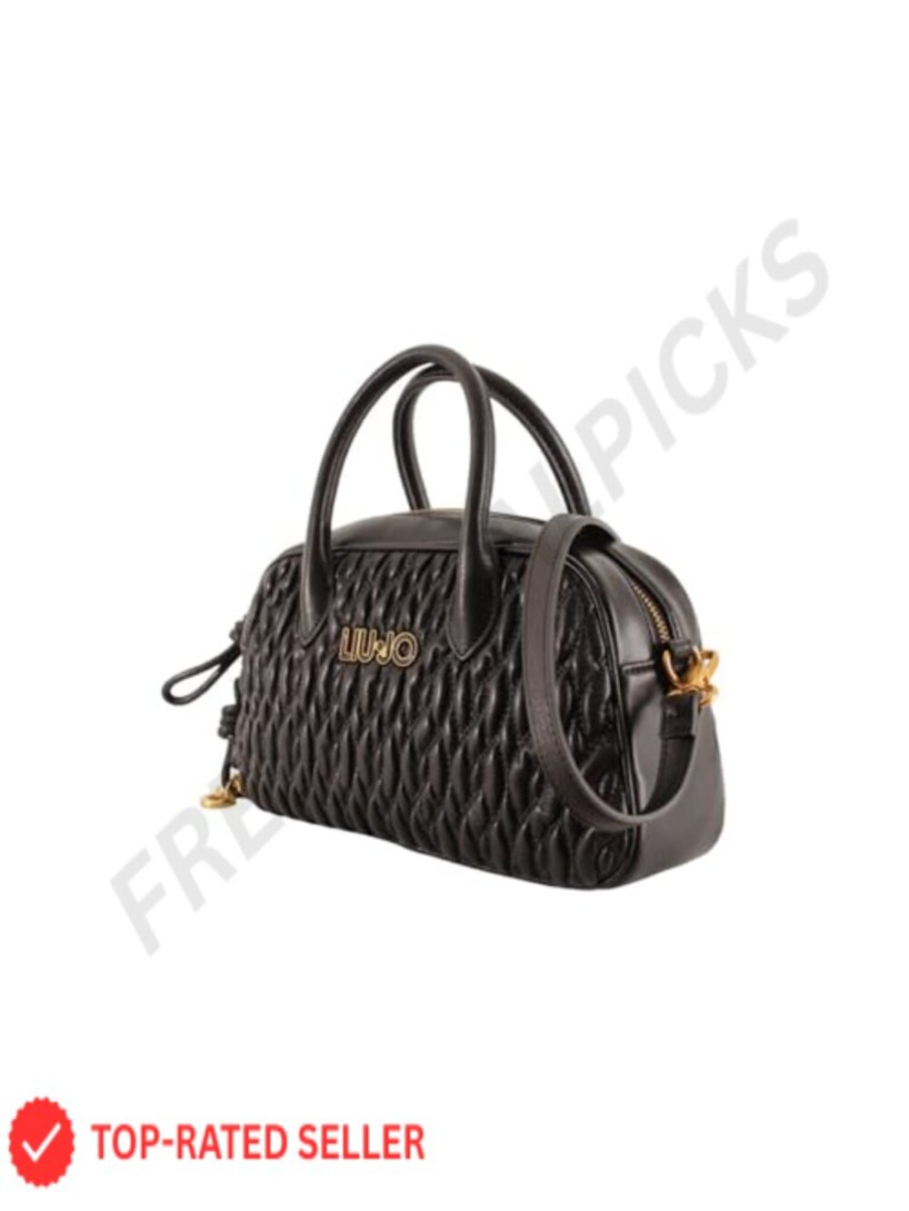 Structured Bowler Handbag with Pendant Polyurethane Bag
